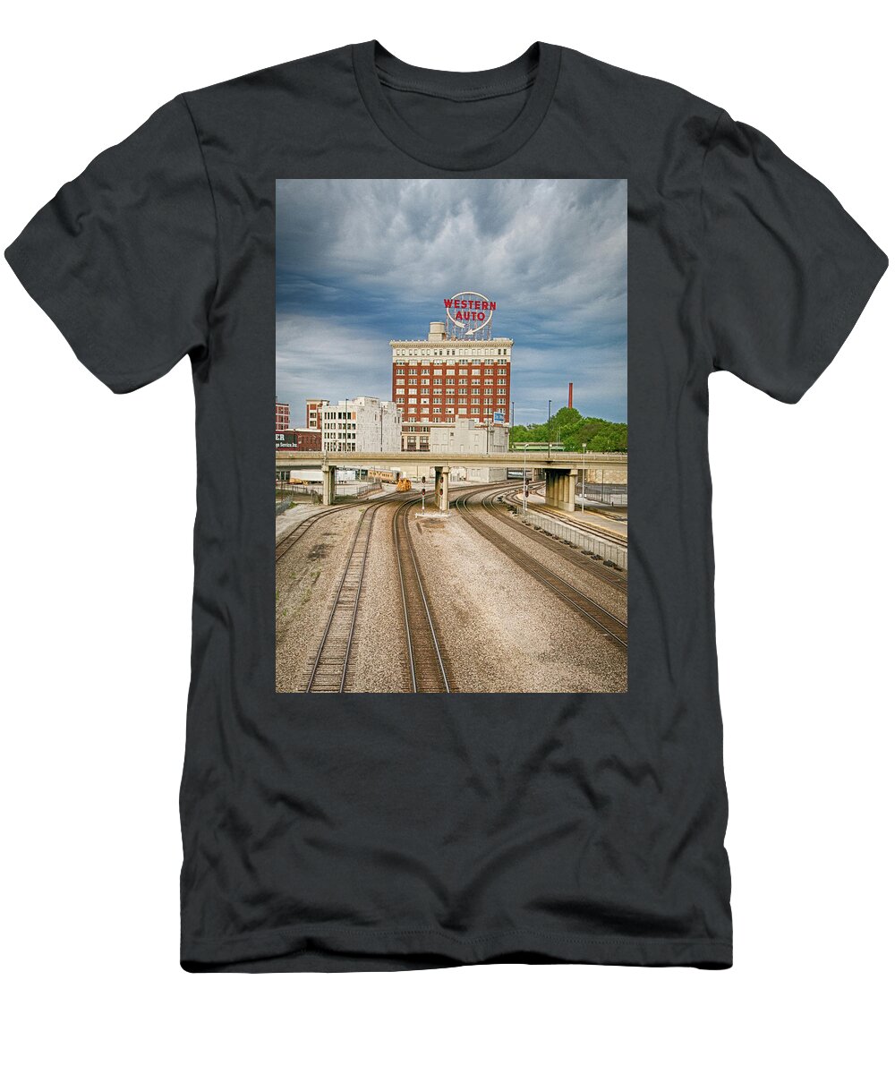 2017 T-Shirt featuring the photograph Western Auto and Tracks by Gerri Bigler
