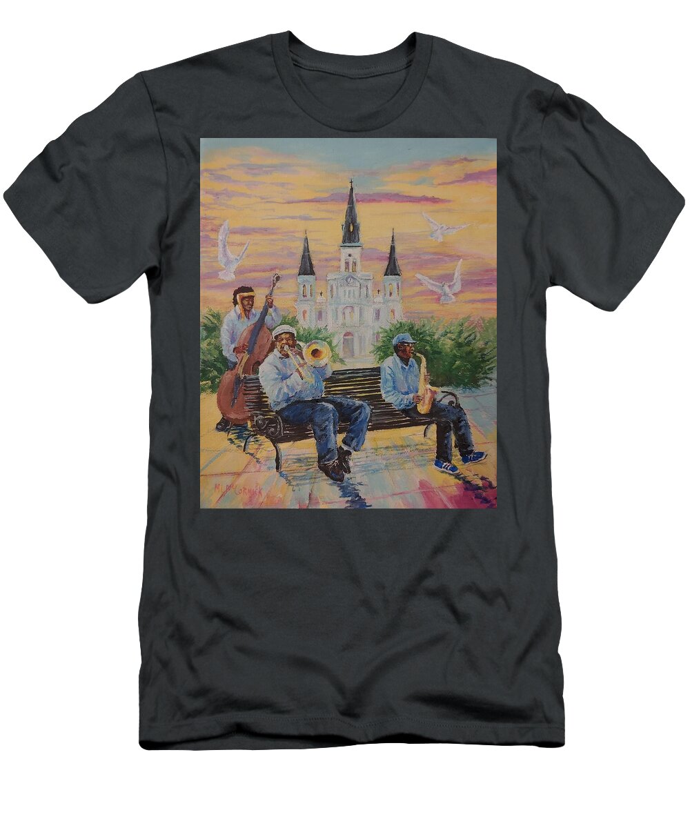 New Orleans T-Shirt featuring the painting When the Saints Go Marching In--St Lewis Cathedral by ML McCormick