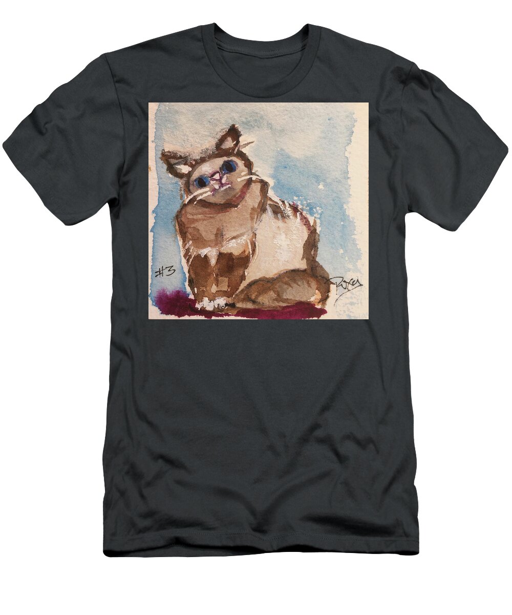 Whimsy T-Shirt featuring the painting Whimsy Kitty 3 by Roxy Rich