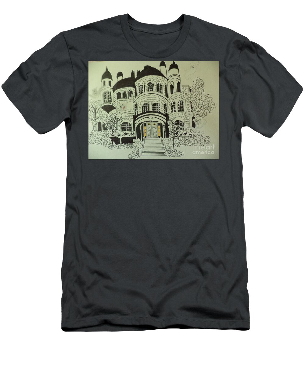  T-Shirt featuring the drawing Whip Staff Manor Ink Drawing by Donald Northup