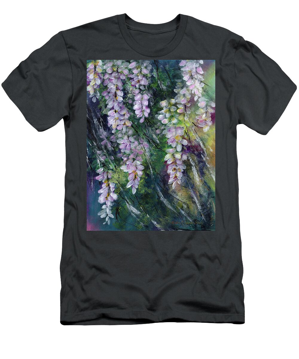 Wisteria T-Shirt featuring the painting Whispers in the Wind by Charlene Fuhrman-Schulz