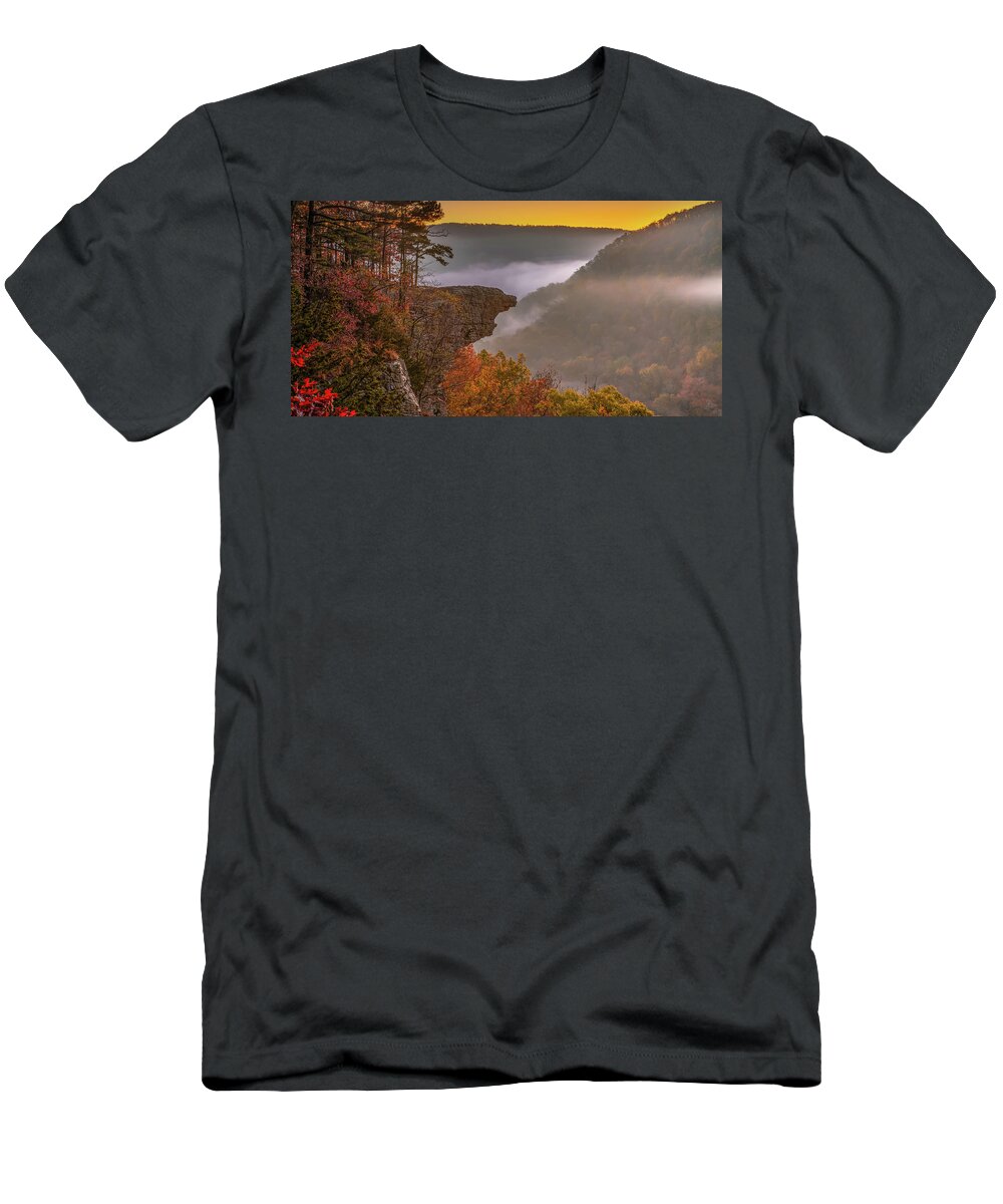 Ozark Forest T-Shirt featuring the photograph Whitaker Point Sunrise Panorama at Hawksbill Crag by Gregory Ballos
