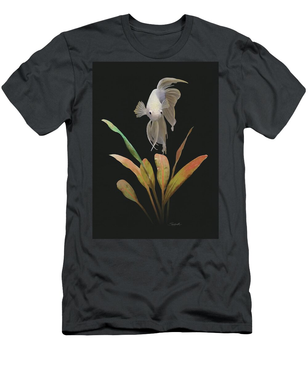 Fish T-Shirt featuring the digital art White Betta by M Spadecaller