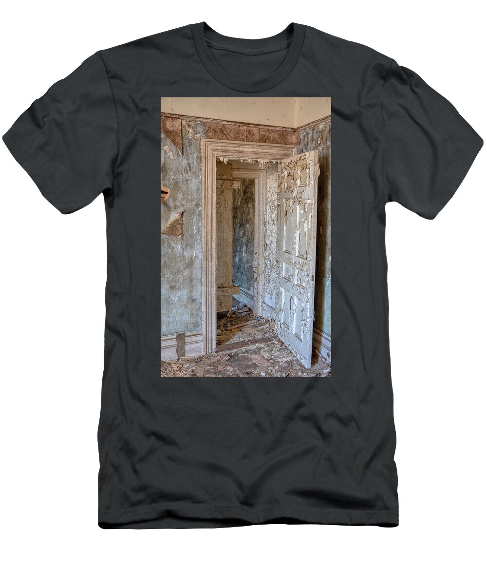 1860 T-Shirt featuring the photograph White Door of a Haunted Mansion by David Letts