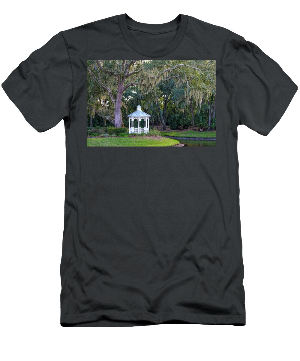 Charleston T-Shirt featuring the photograph White Gazebo in Garden by Darryl Brooks