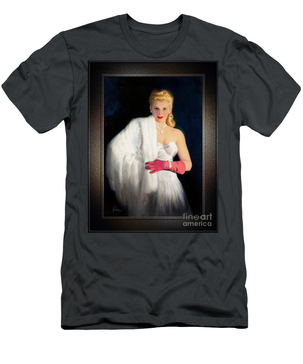 Blonde T-Shirt featuring the painting White Mink and Diamonds by Art Frahm Sophisticated Pin-Up Girl Vintage Artwork by Rolando Burbon