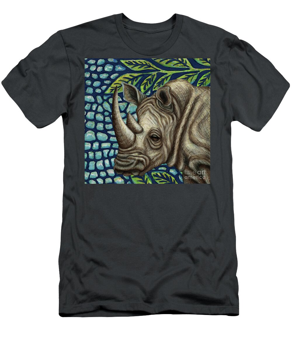 Rhinoceros T-Shirt featuring the painting White Rhino In The Jungle by Amy E Fraser