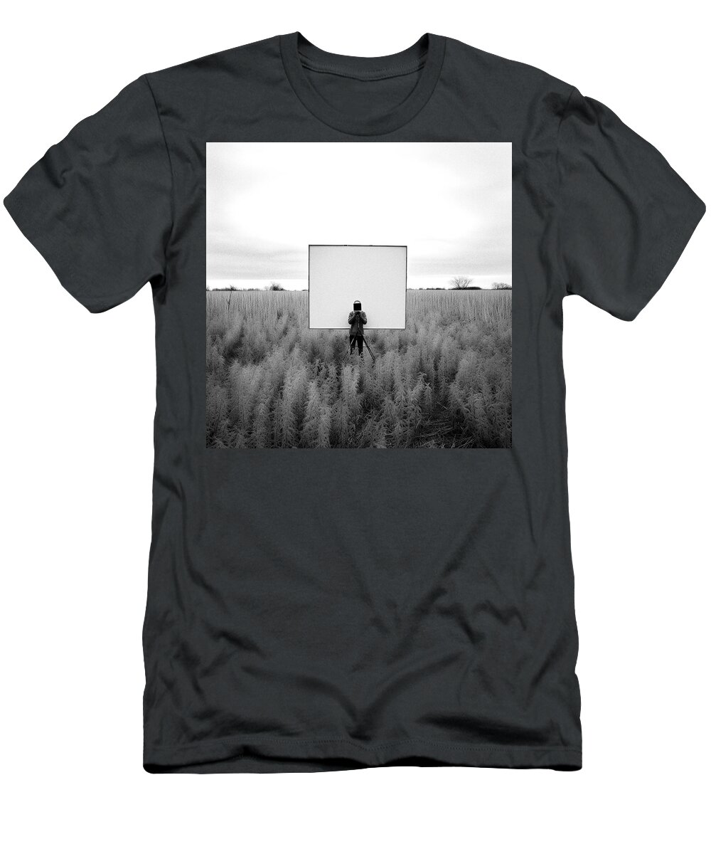 Black And White T-Shirt featuring the digital art White Screen in Field of Tall Weeds by YoPedro