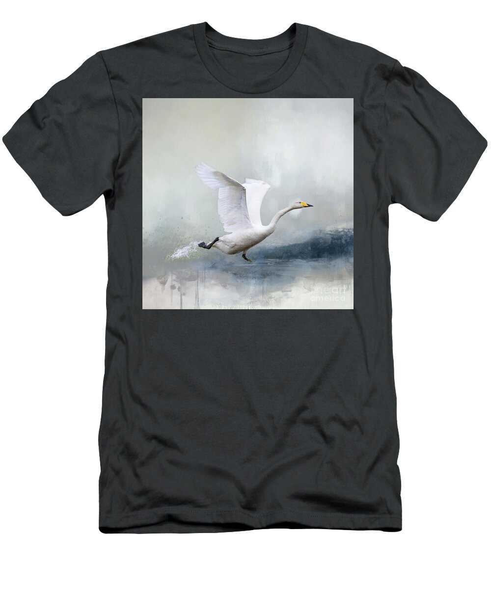 Whooper Swan T-Shirt featuring the photograph Whooper Swan Taking Off by Eva Lechner