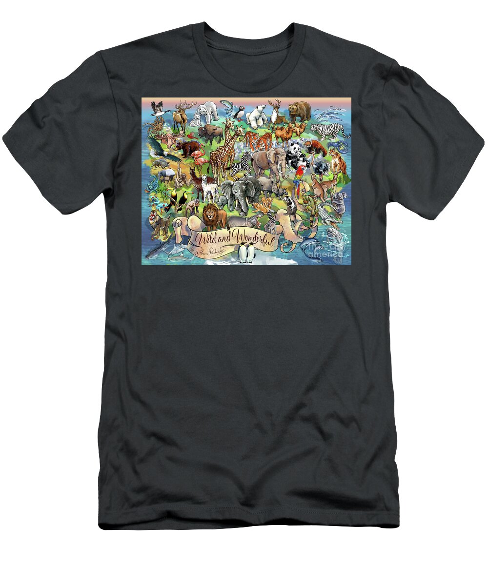 Illustration T-Shirt featuring the digital art Wild and Wonderful Animals of the World by Maria Rabinky