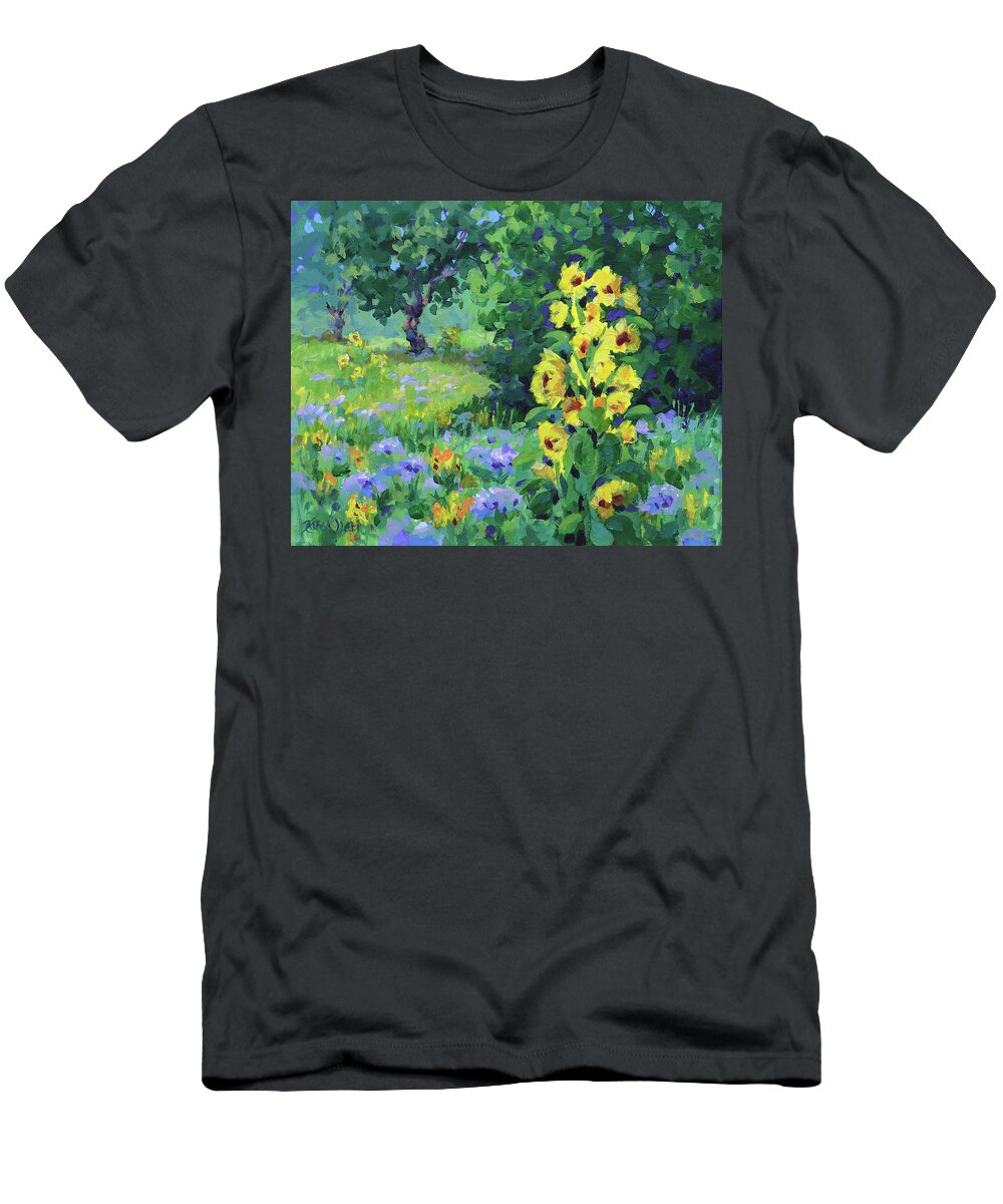 Sunflowers T-Shirt featuring the painting Wild Sunflowers by Karen Ilari