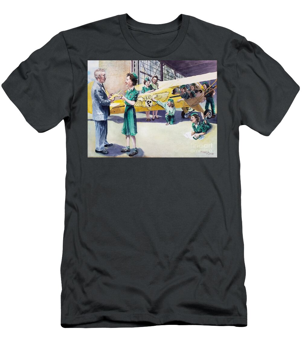 Aviation T-Shirt featuring the painting William Piper and the Wing Scouts by Merana Cadorette