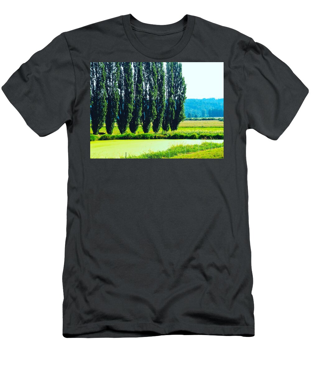 Green T-Shirt featuring the photograph Wind Break by Grey Coopre