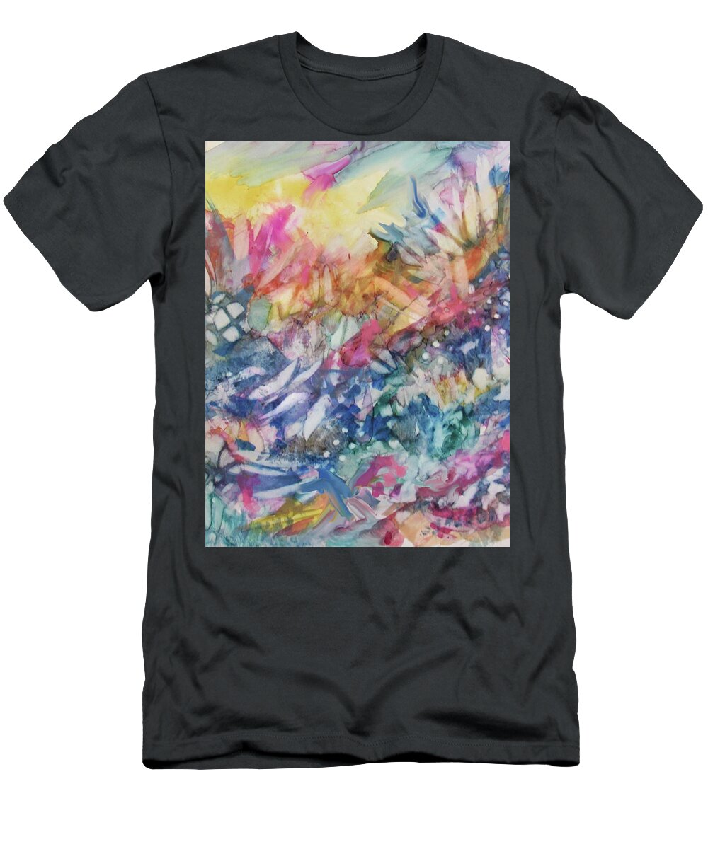 Alcohol Ink T-Shirt featuring the painting Wind in the Garden by Jean Batzell Fitzgerald