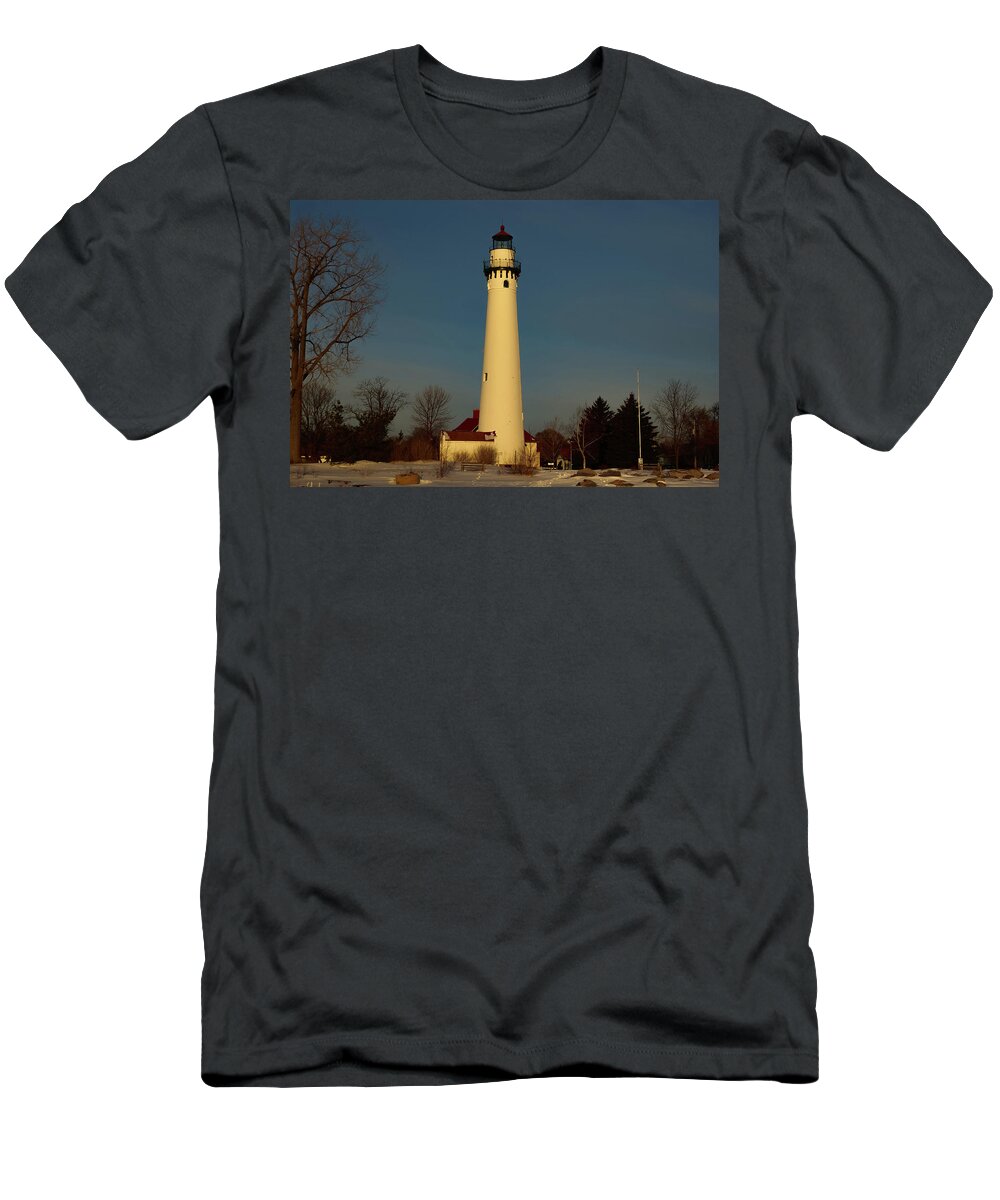 Wind Point Lighthouse T-Shirt featuring the photograph Wind Point Light at Sunrise by Deb Beausoleil