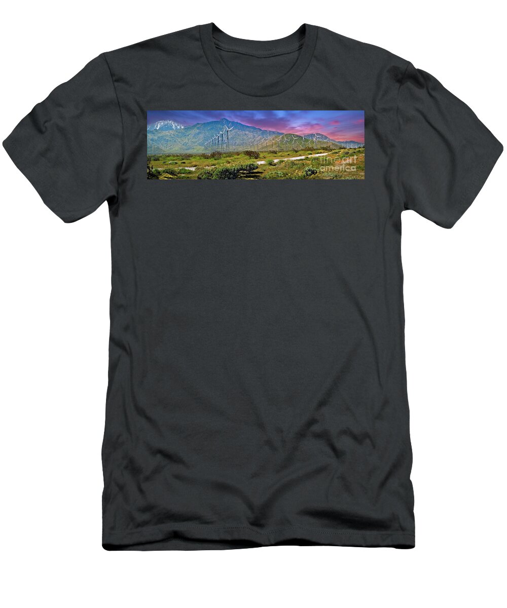 Wind Turbine Farm Palm Springs Ca T-Shirt featuring the photograph Wind Turbine Farm Palm Springs CA by David Zanzinger