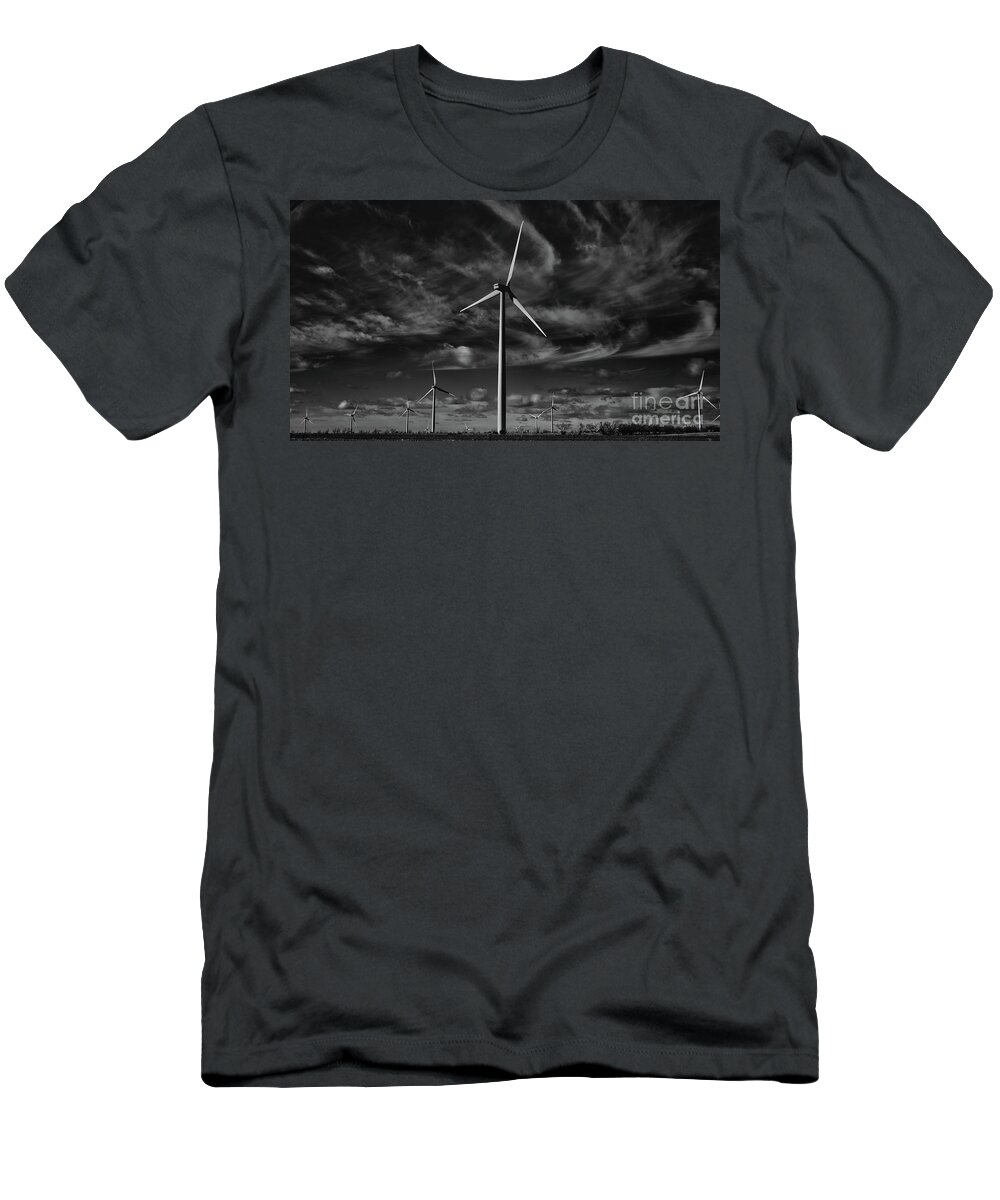 Sustainable T-Shirt featuring the photograph Wind Turbines #moody #blackwhite by Andrea Anderegg