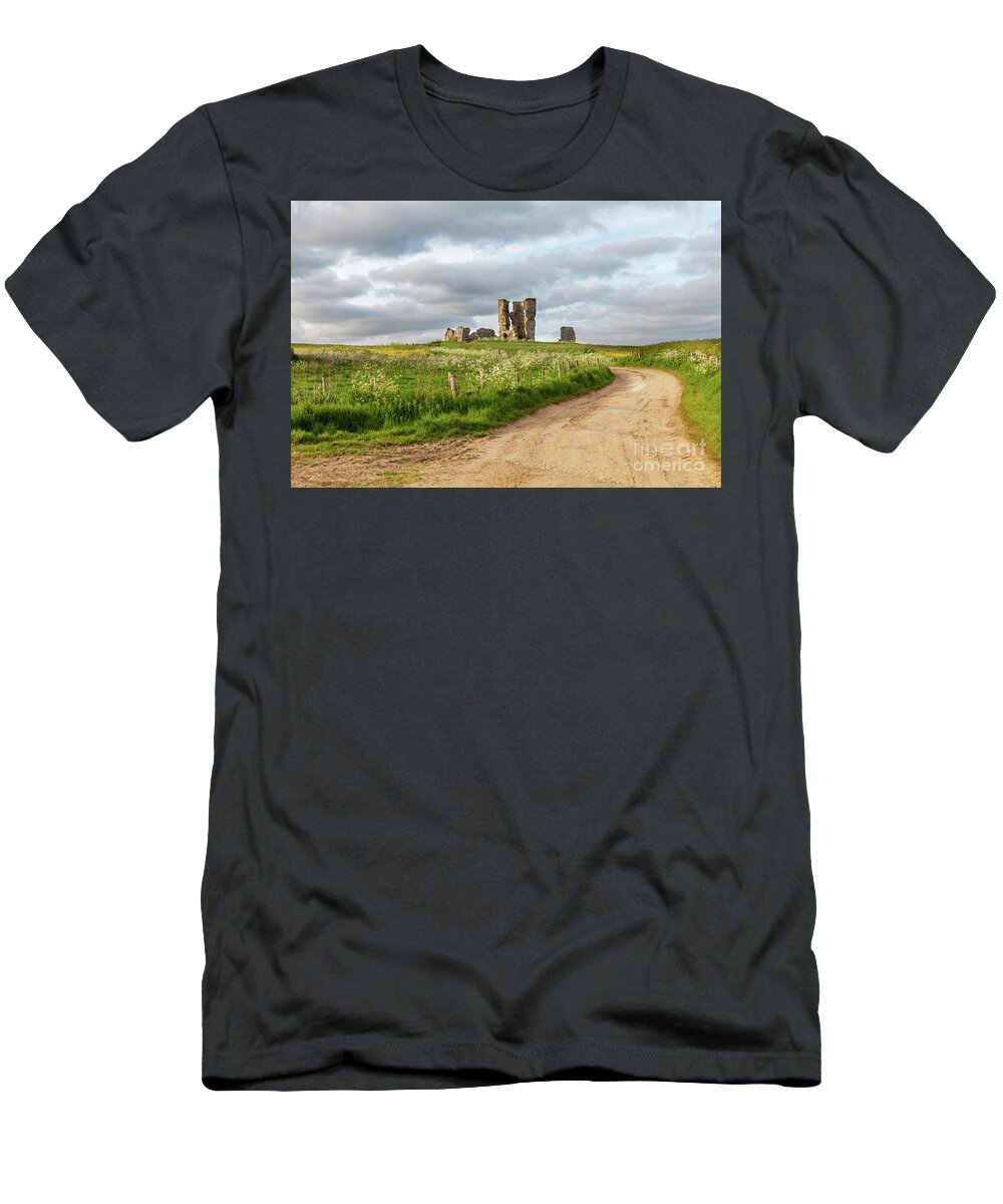 British T-Shirt featuring the photograph Winding road leading to a chirch ruin in Norfolk by Simon Bratt