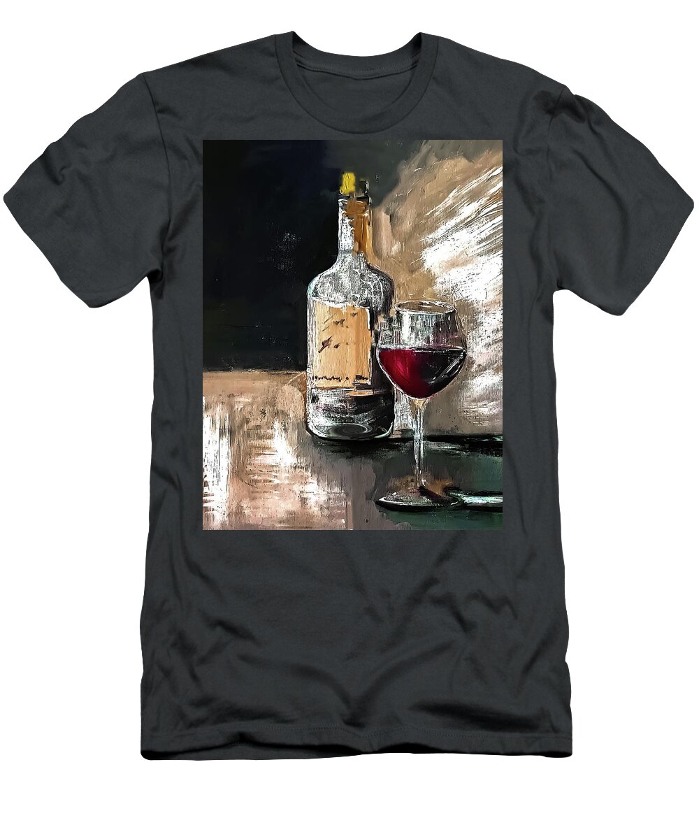 Wine T-Shirt featuring the painting Wine In Line by Lisa Kaiser