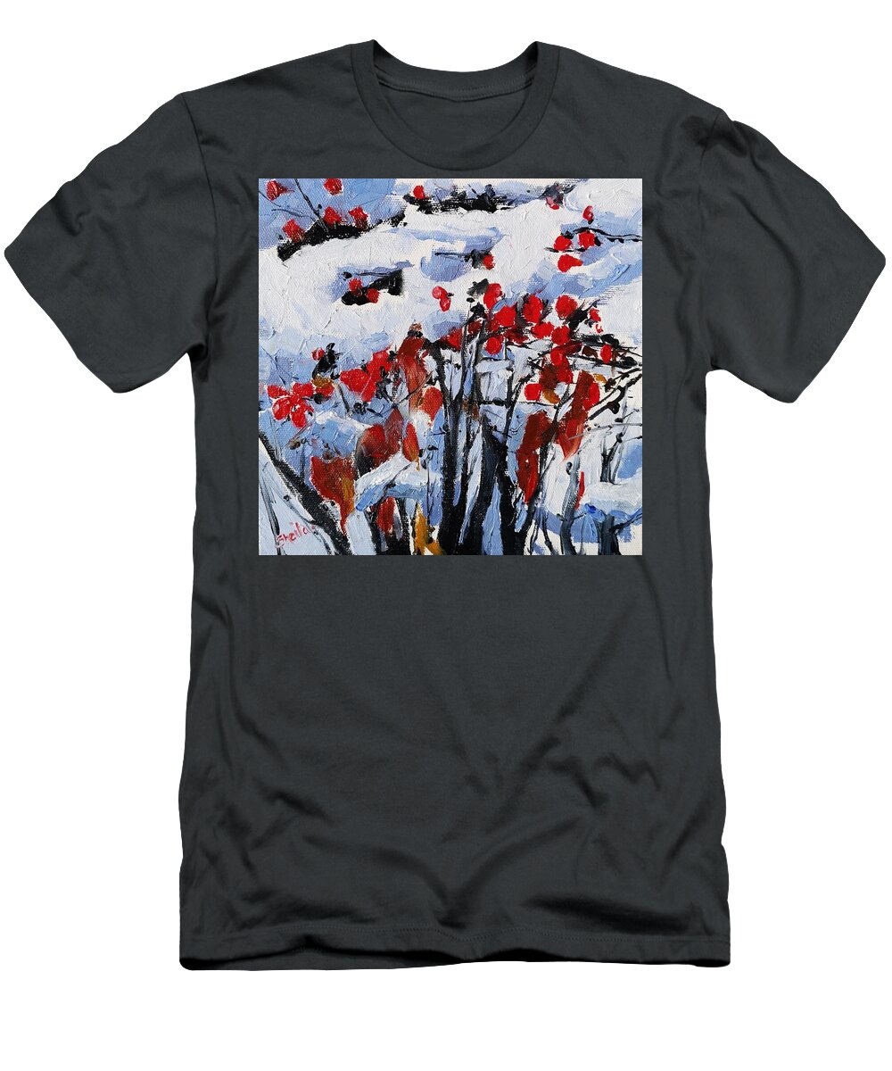 Winter T-Shirt featuring the painting Winter Berries by Sheila Romard