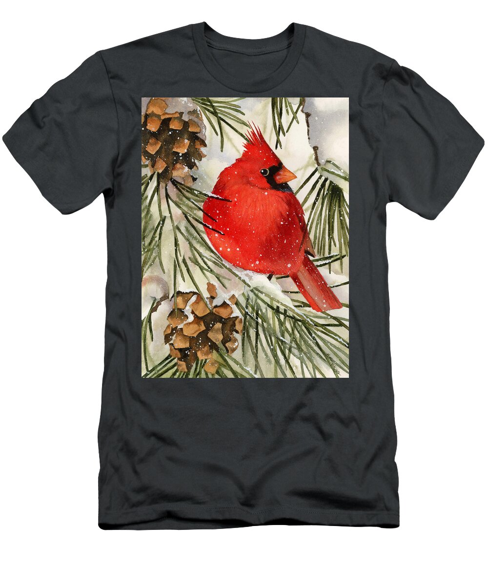 Cardinal T-Shirt featuring the painting Winter Cardinal by Espero Art
