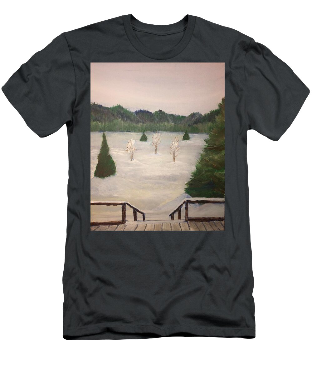  T-Shirt featuring the painting Winter from the Deck by Joseph Eisenhart