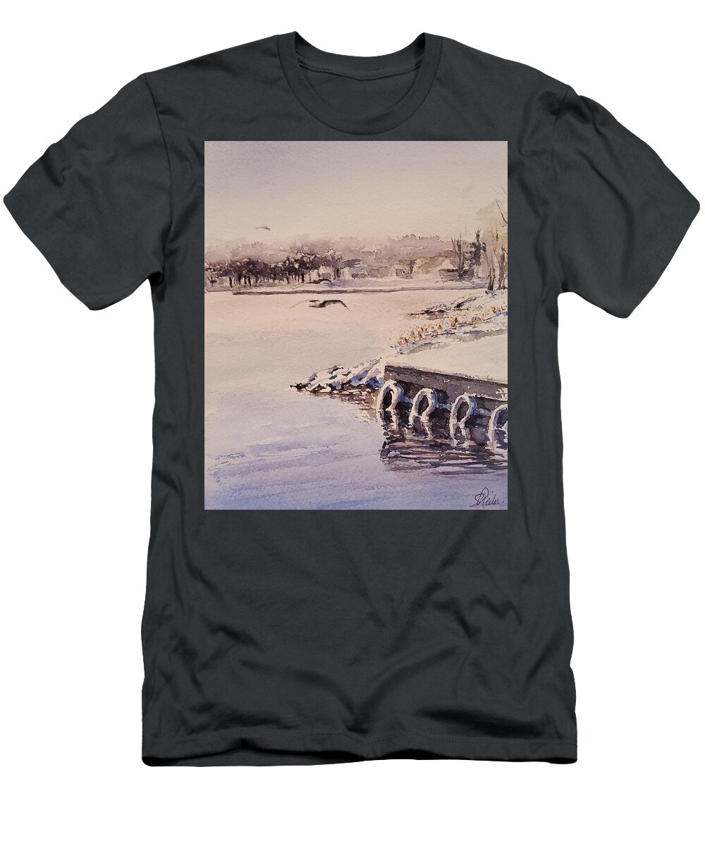 Snow T-Shirt featuring the painting Winter Harbour by Sheila Romard