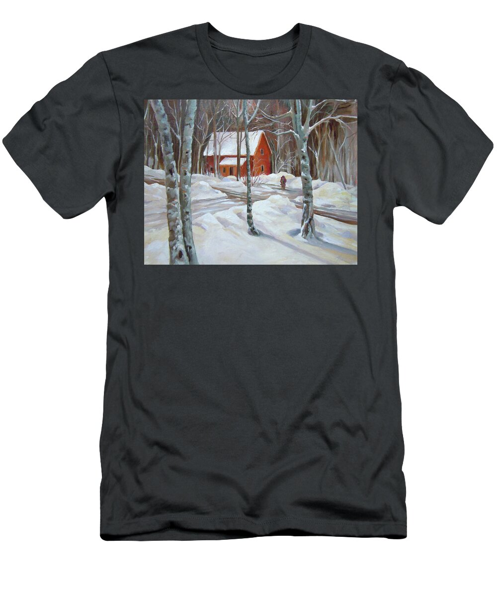Waterville Estates New Hampshire T-Shirt featuring the painting Winter in the Woods by Nancy Griswold