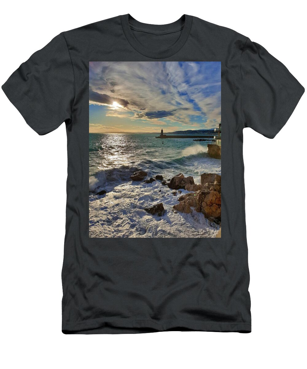 Sunset T-Shirt featuring the photograph Winter Sunset on the Mediterranean by Andrea Whitaker