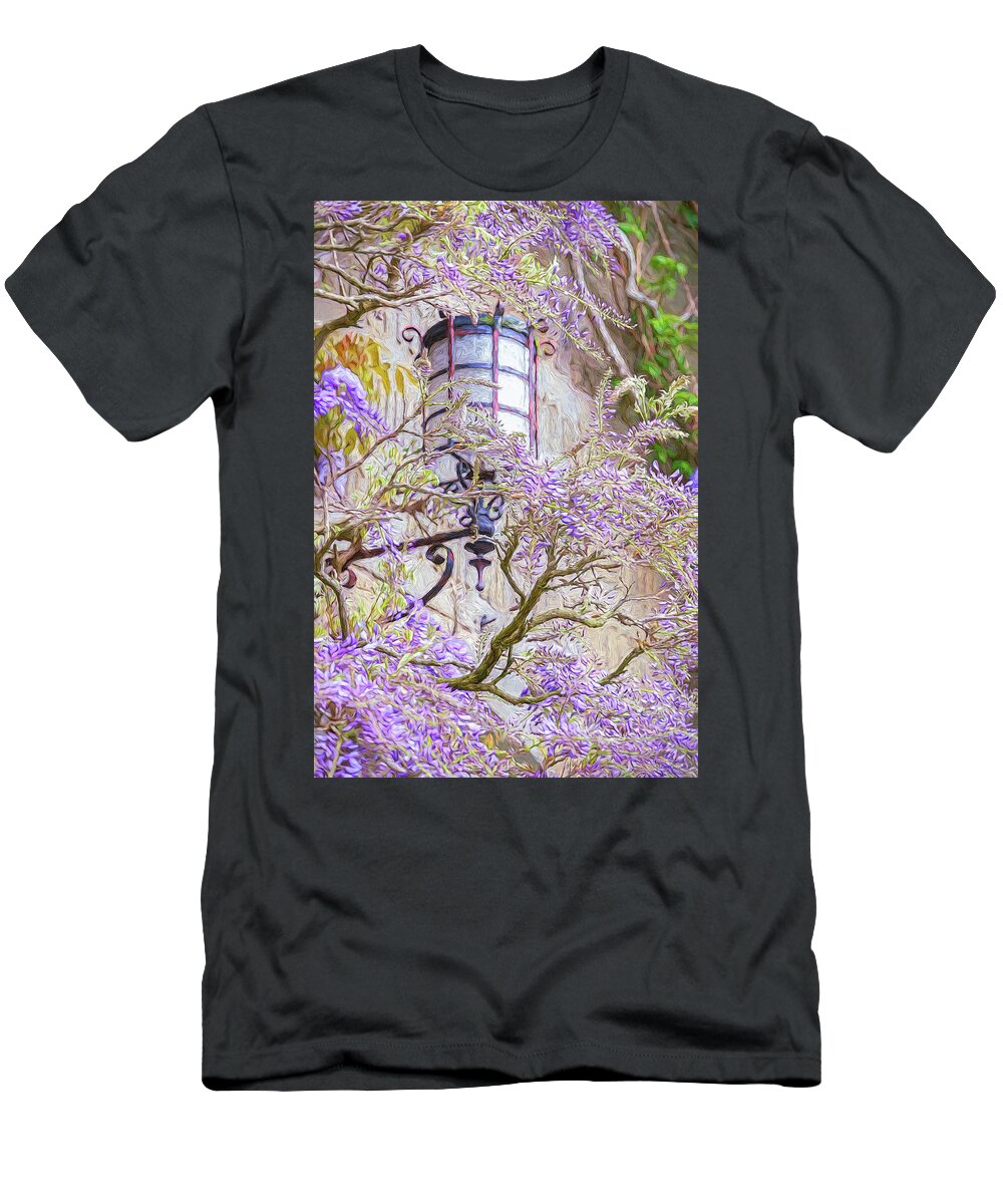 Abstract T-Shirt featuring the photograph Wisteria and Lamp by Sue Leonard
