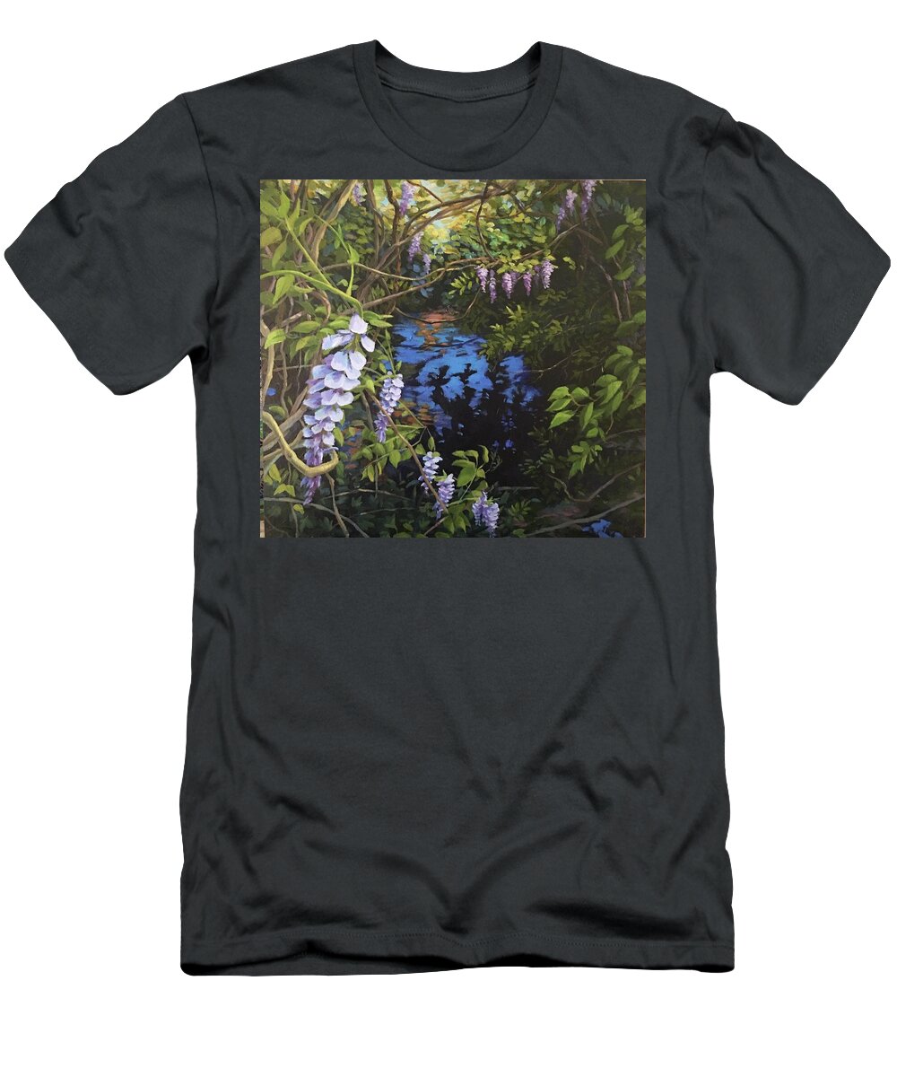 Wisteria T-Shirt featuring the painting Wisteria Creek by Don Morgan