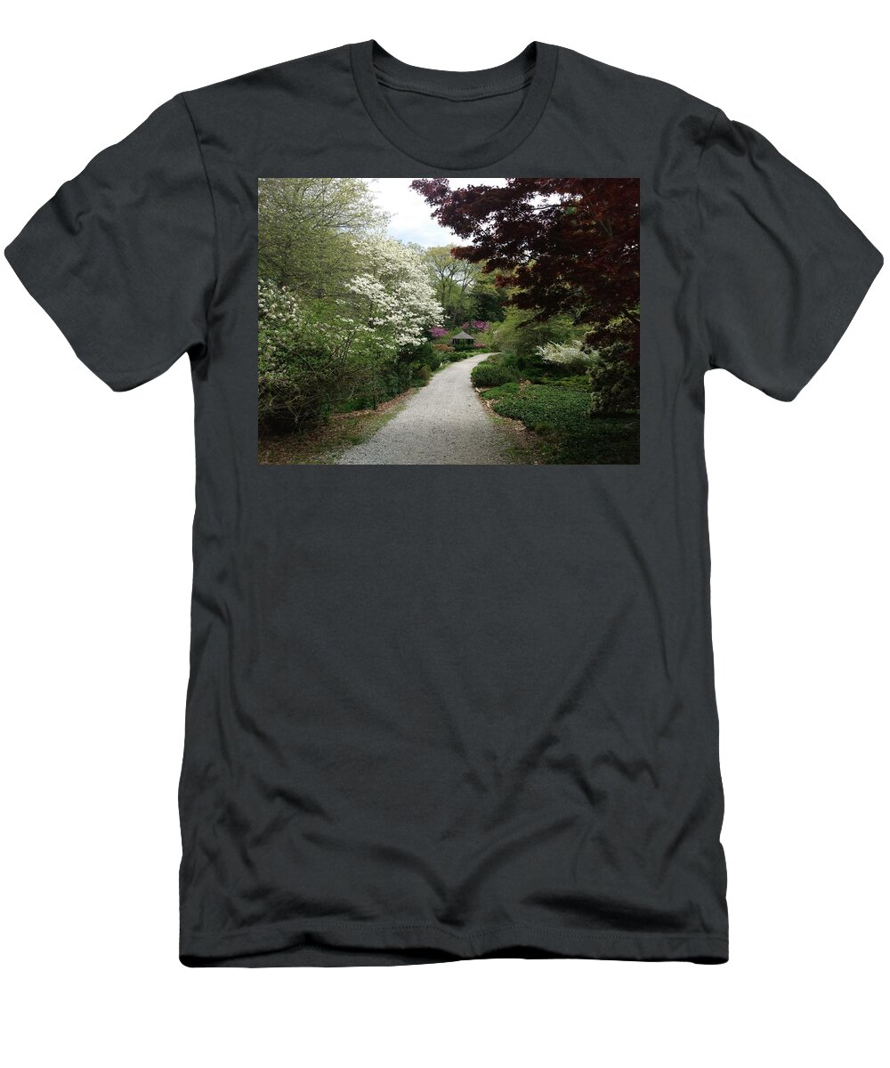 Laurelwood Arboretum T-Shirt featuring the photograph Wooded Path at Laurelwood Arboretum by Christopher Lotito