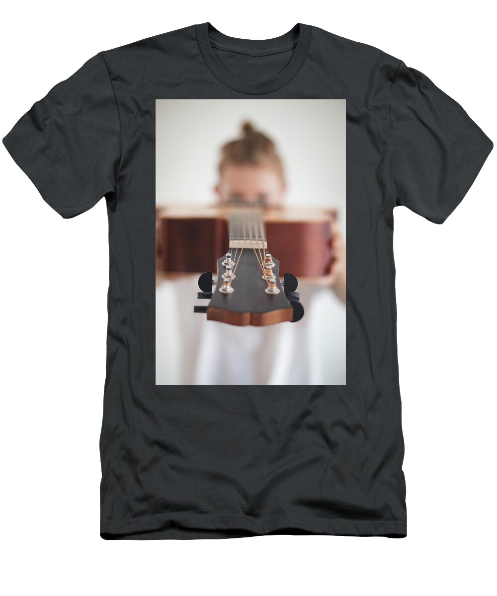 Excited T-Shirt featuring the photograph Wooden guitar head by Vaclav Sonnek