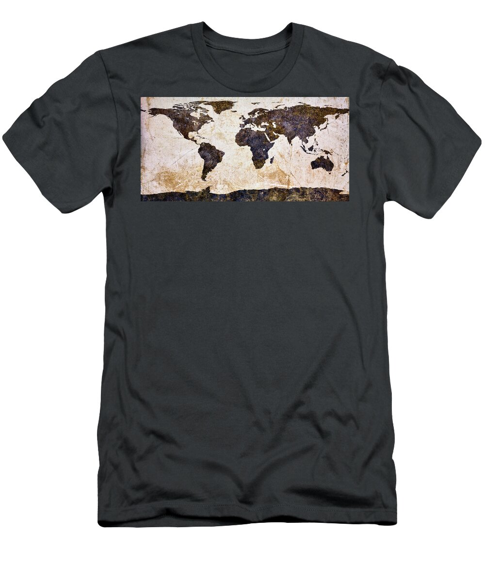 Earth T-Shirt featuring the mixed media World Map Abstract by Bob Orsillo