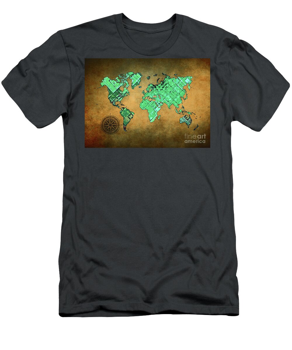 Map Of The World T-Shirt featuring the digital art World Map Art Green Brown #map #worldmap by Justyna Jaszke JBJart