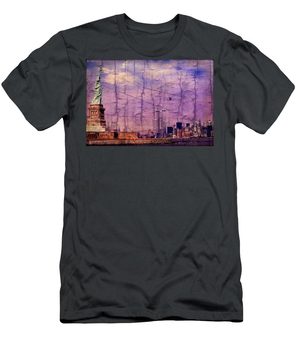 Wtc T-Shirt featuring the digital art World Trade Center Twin Towers and the Statue of Liberty by Russel Considine