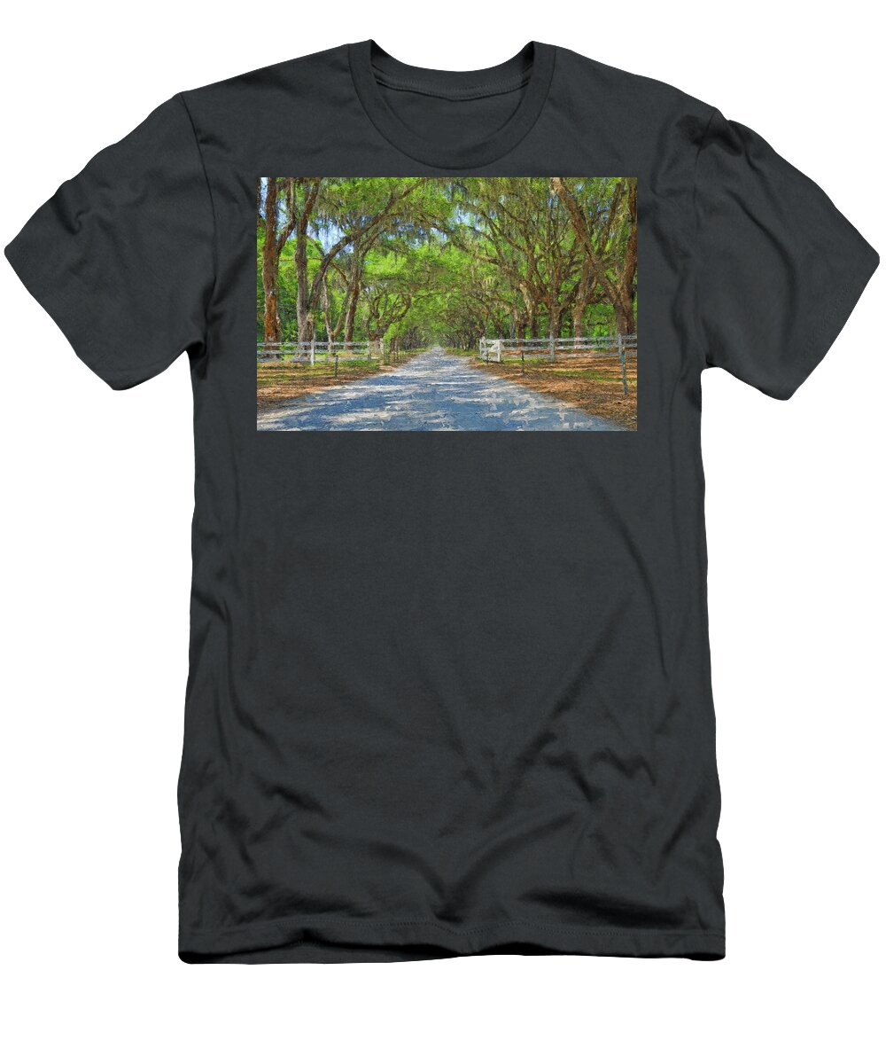 Wormsloe Plantation Road T-Shirt featuring the painting Wormsloe Oak Avenue Painting by Dan Sproul