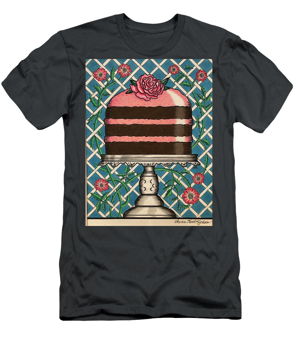 Cake Stand T-Shirt featuring the mixed media Wyandotte and Rose Cake by Anne Hart Kiphen
