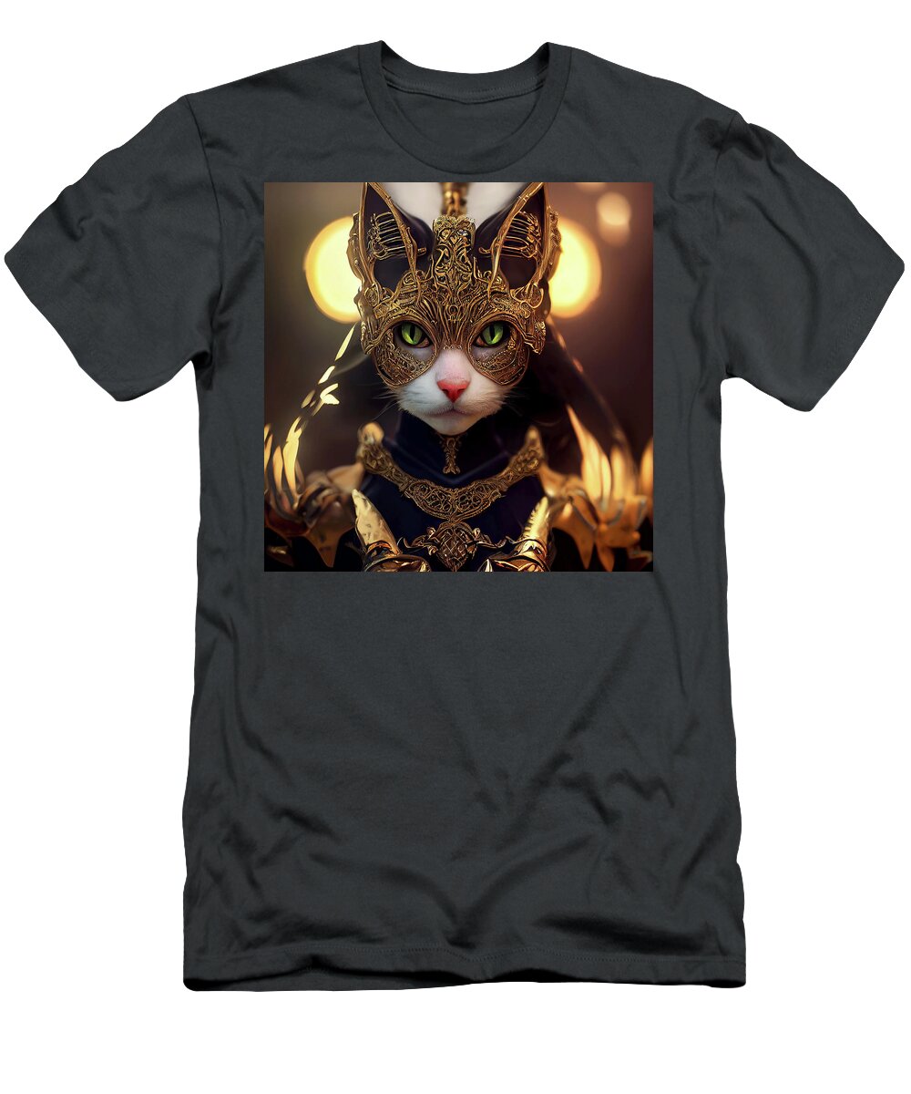 Warriors T-Shirt featuring the digital art Xena the White Cat Warrior by Peggy Collins