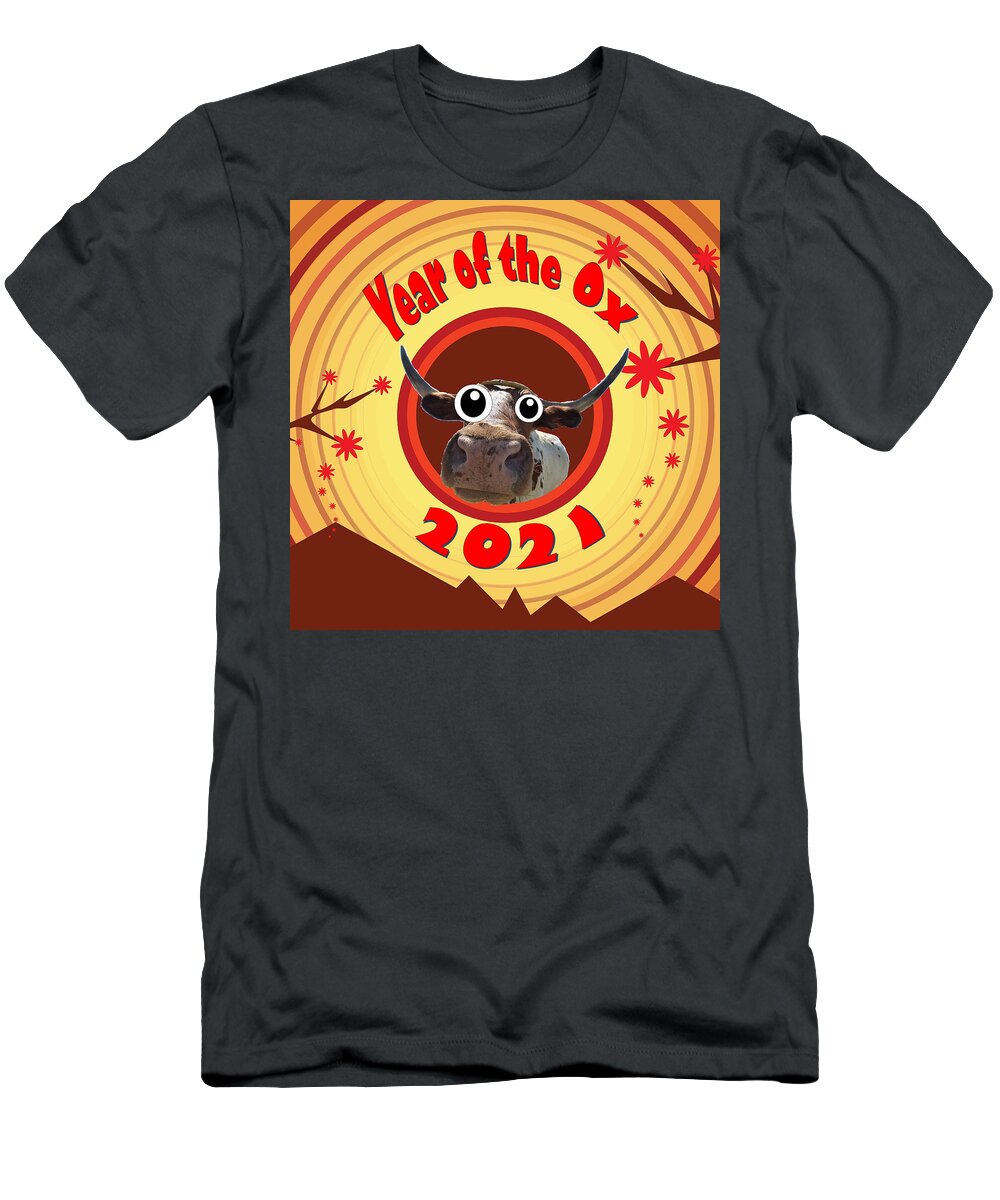 Ox T-Shirt featuring the digital art Year of the Ox with Googly Eyes by Ali Baucom