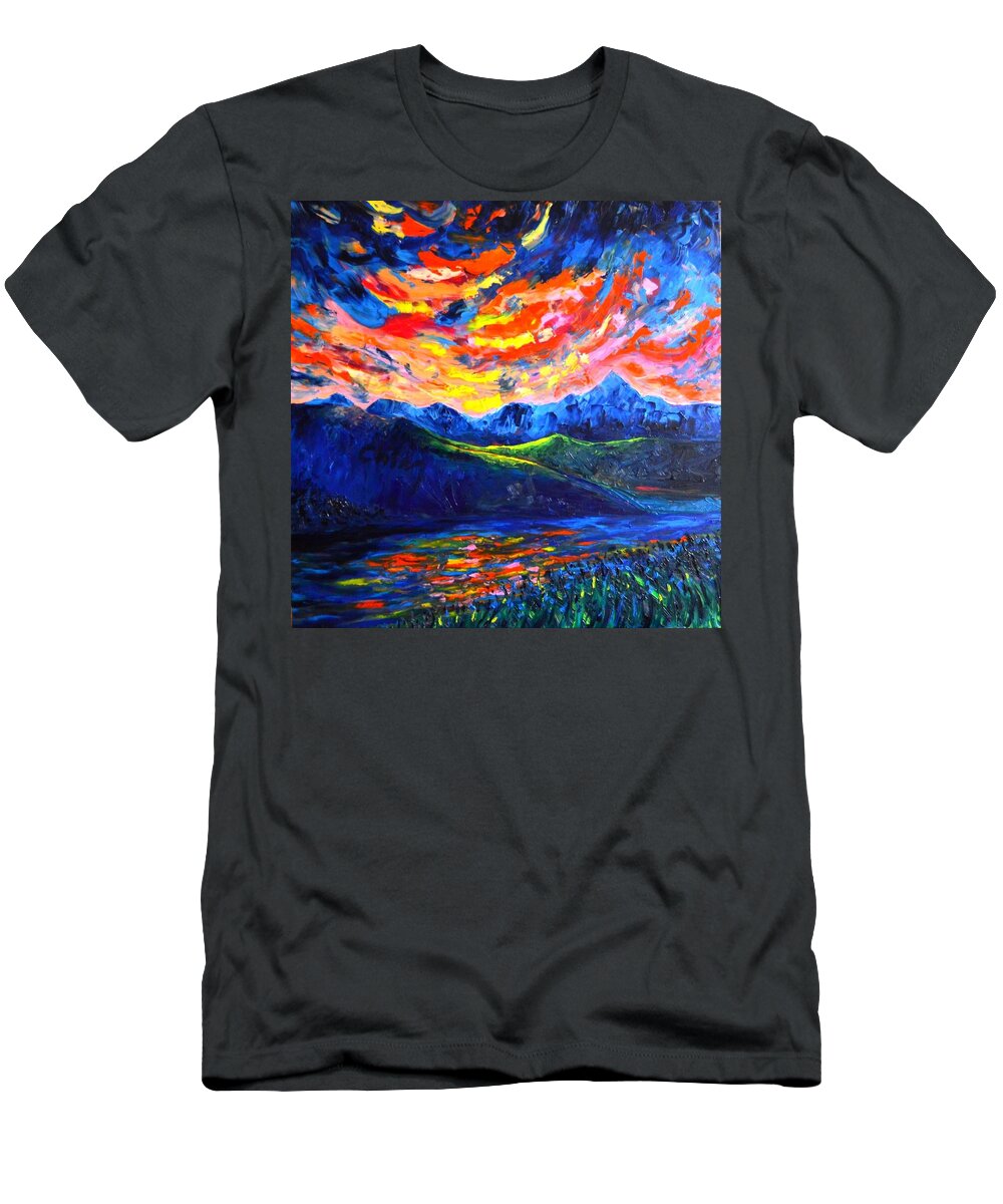 Sunset T-Shirt featuring the painting Yellow energy by Chiara Magni