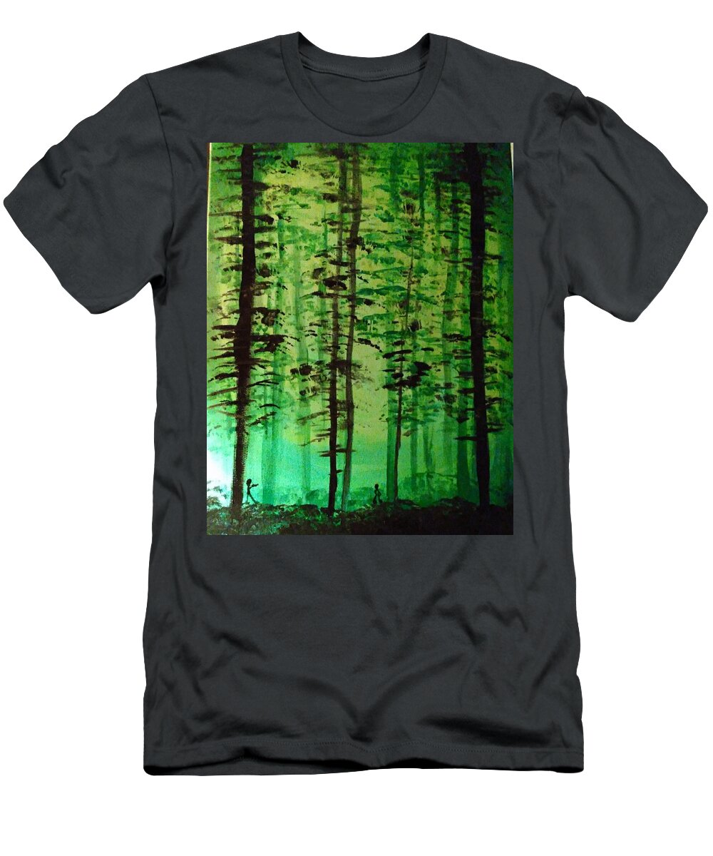 Woods. Solo Peace. Violence. Affraid. Looking Back Color Light . Green Love Die. Choice Mood Real Mind Run Stay T-Shirt featuring the painting You Are Not Alone by Shemika Bussey