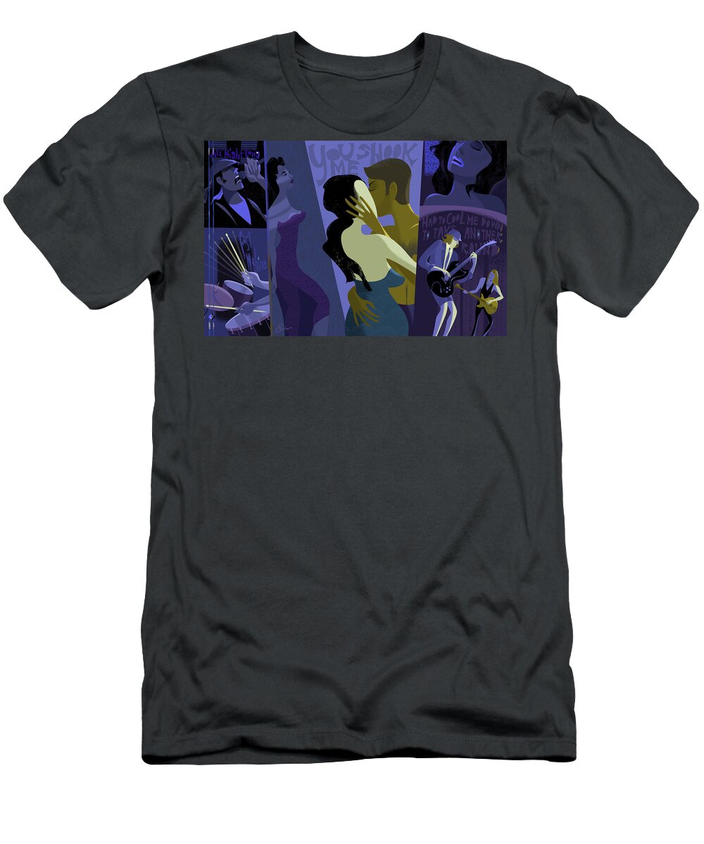  T-Shirt featuring the digital art You Shook Me All Night Long by Alan Bodner