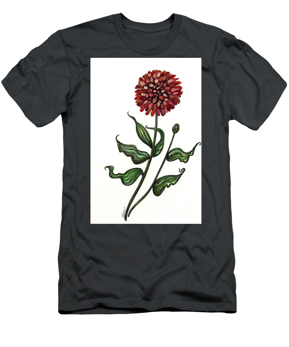 Zinnias T-Shirt featuring the painting Zinnia Botanical by Elizabeth Robinette Tyndall
