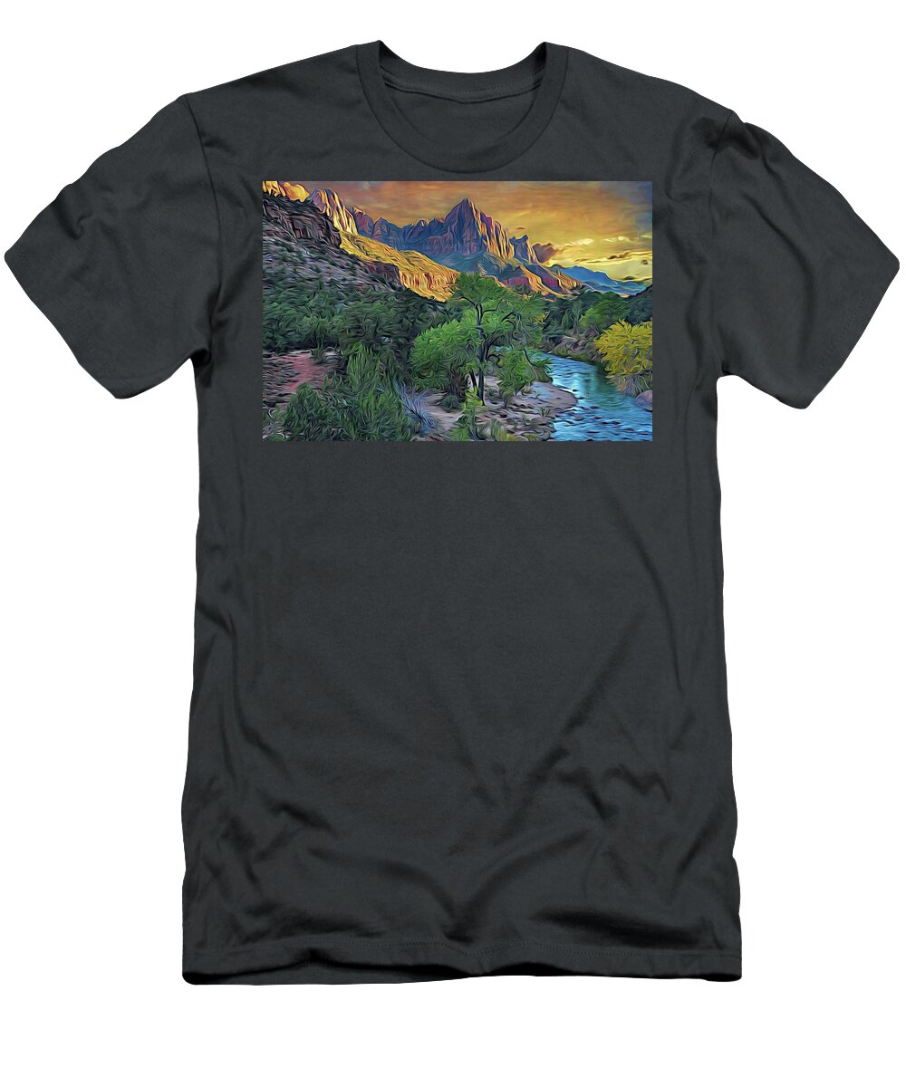 Zion T-Shirt featuring the digital art Zion Sunset by Rebecca Herranen