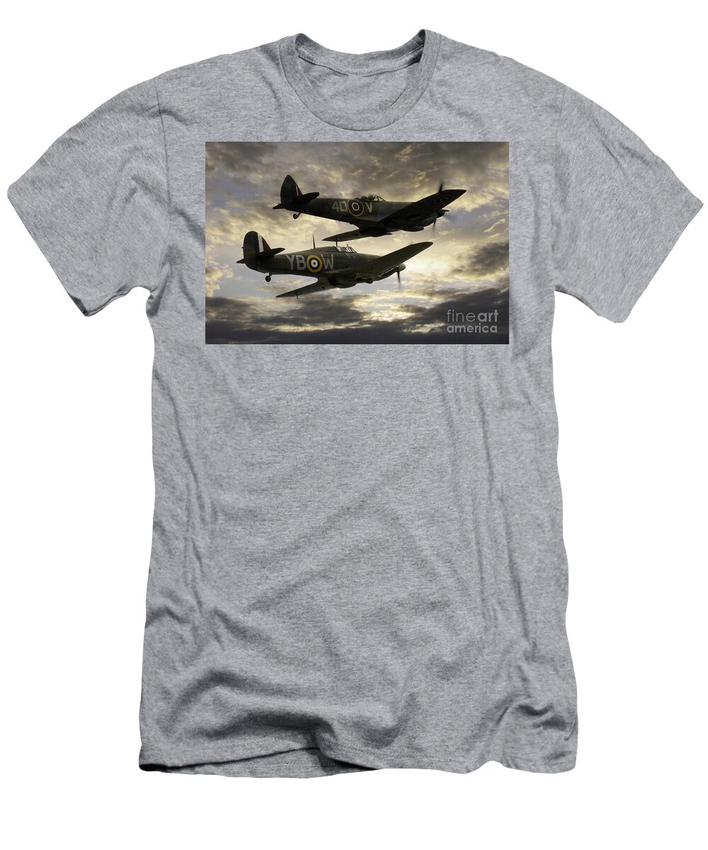 Supermarine Spitfire T-Shirt featuring the digital art Spitfire and Hurricane by Airpower Art