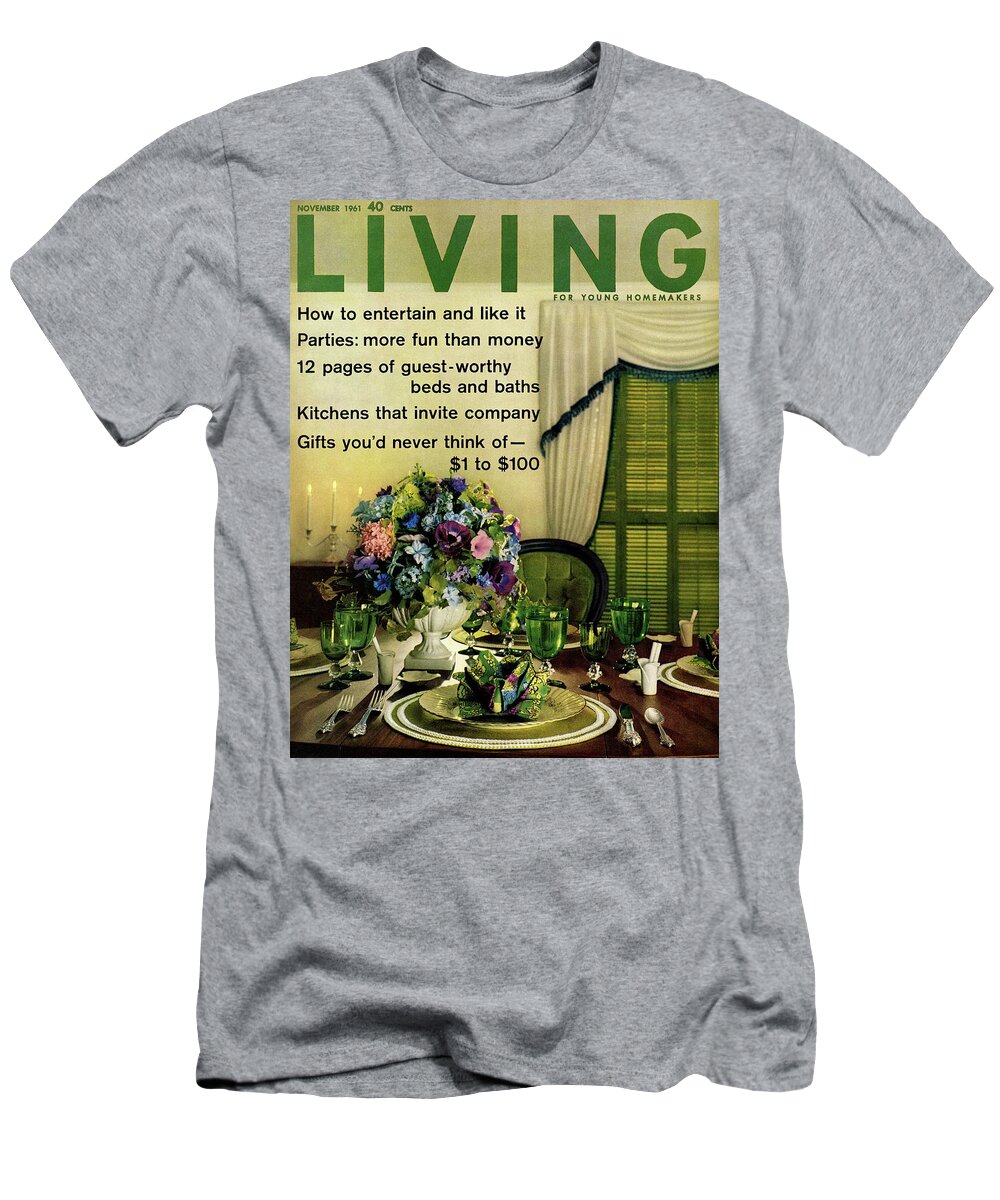 Dining Room T-Shirt featuring the digital art A Table Setting With A Floral Centerpiece #1 by Luis Lemus