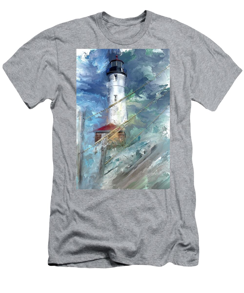 Evie T-Shirt featuring the photograph Crisp Point Lighthouse Michigan #1 by Evie Carrier
