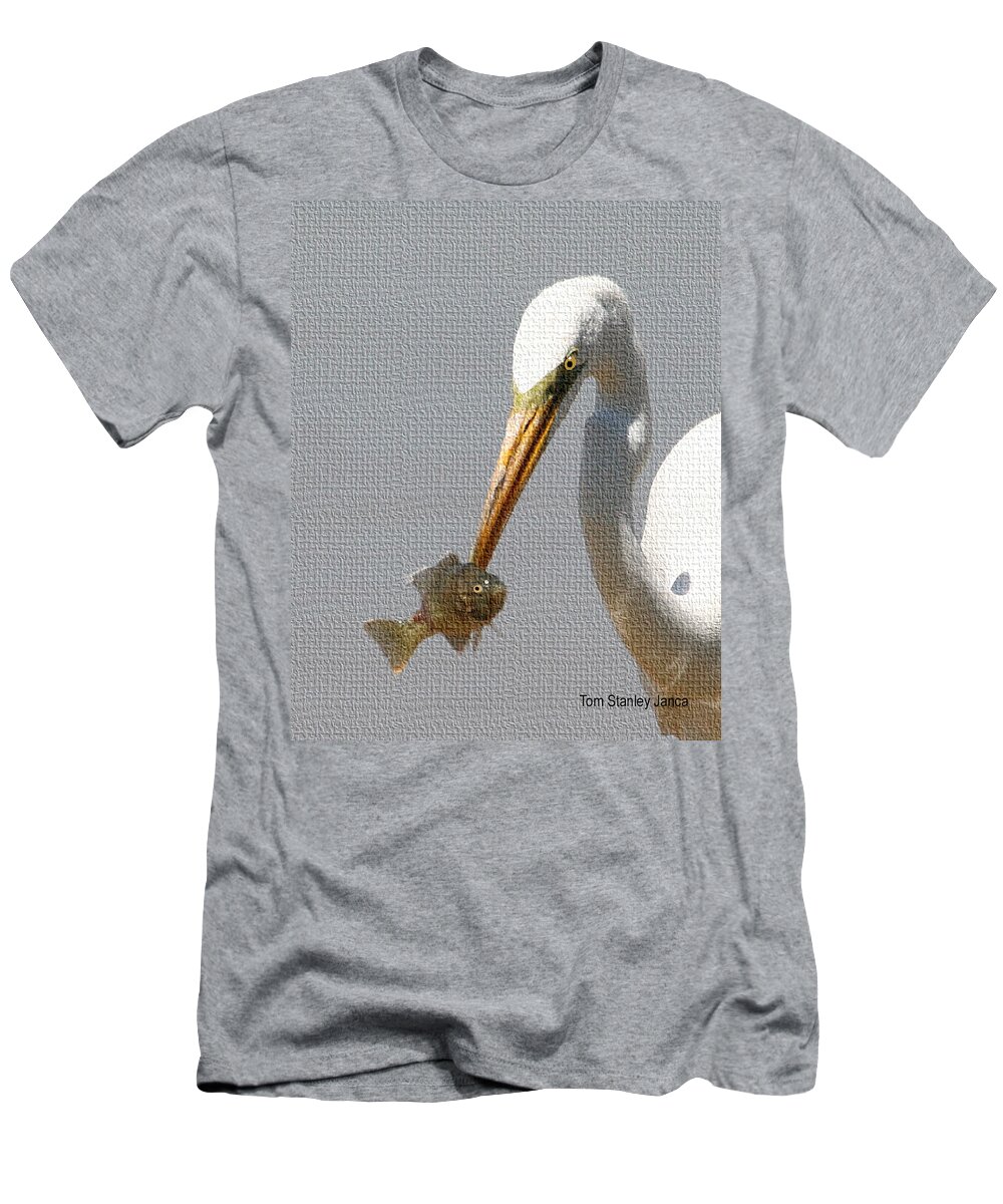 Egret Eats Fish T-Shirt featuring the photograph Egret Eats Fish #1 by Tom Janca
