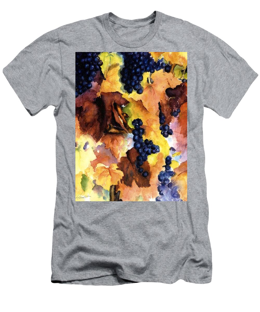 Grapes On The Vine T-Shirt featuring the painting Late Harvest 3 by Maria Hunt